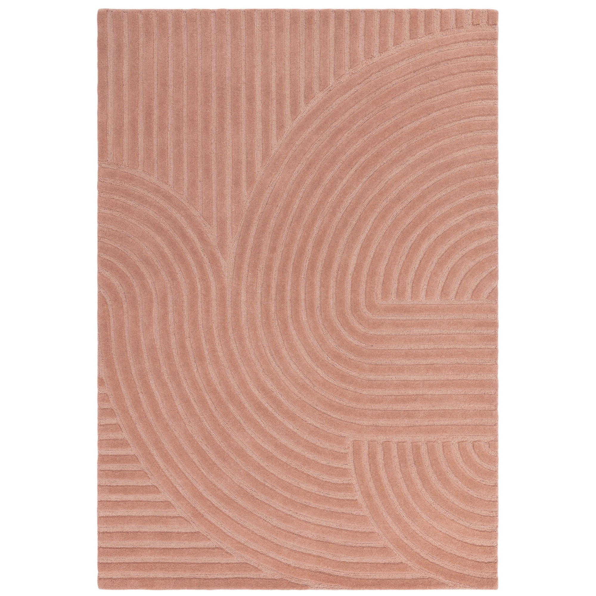 Hague Carved Modern Geometric Wool Rug In Blush Pink